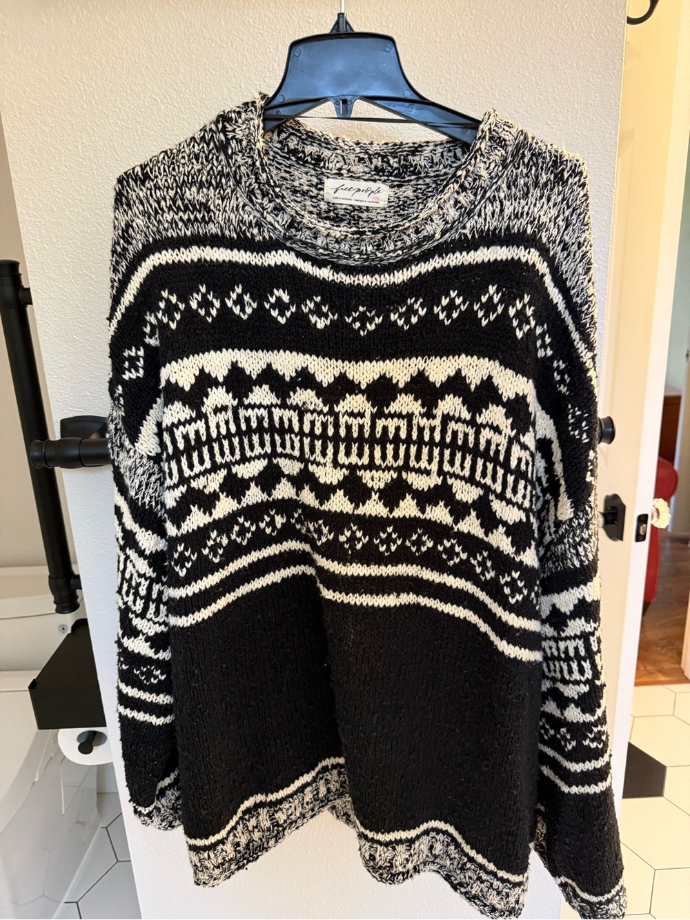 Free People Black & White Fair Isle Crew Sweater